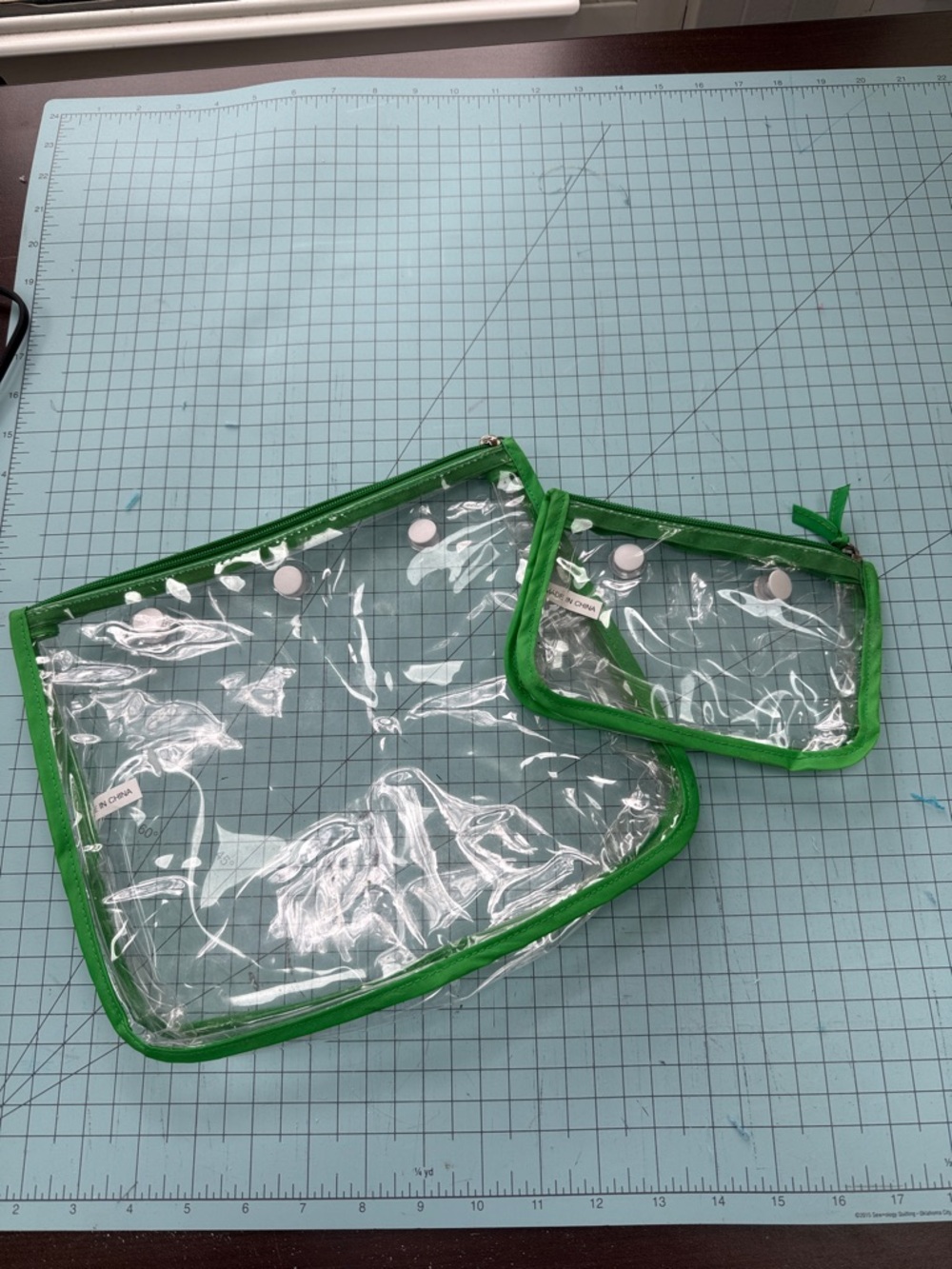 BOGG BAG Set of 2 Clear Snap-in Zipper Pouches with Green Trim